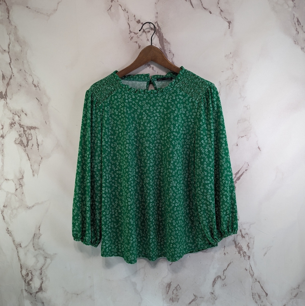 Adrianna Papell Green Floral Blouse